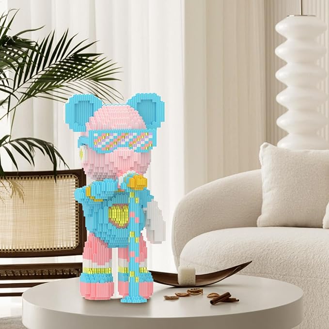 Bear Building Blocks with Organizer Bins (3000PCS), Fluorescent Bricks & Stroage Drawer, Gift for Adults & Kids, Ideal for Home & Office Decor, QR Code User Manual, 8882