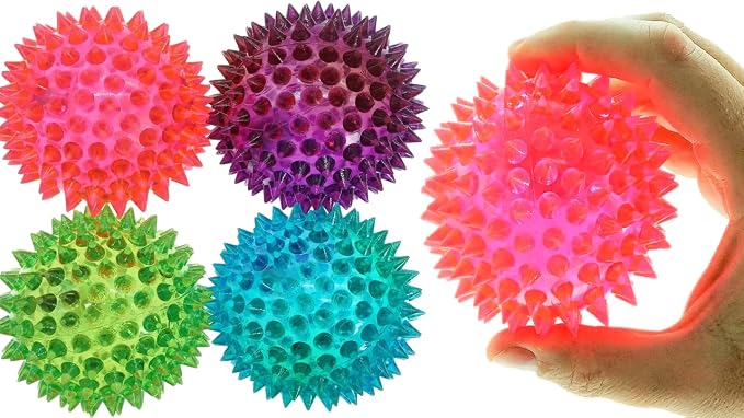 JA-RU Large 3.25" Light Up Spiky Rubber Ball (8 Balls) Spike Sensory Toy for Kids. Squishy Bouncy Dog Toy. Therapy Stress Fidget. Party Favor. Plus 1 Sticker. 699-8s