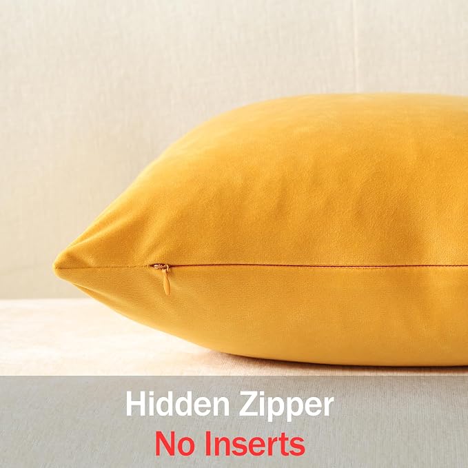 Euro Sham Covers 24x24 Gold Yellow: Pack of 2 Cozy Soft Velvet Square Modern Luxury Decorative Throw Pillow Cases for Sofa Couch Living Room Bed Home Decor