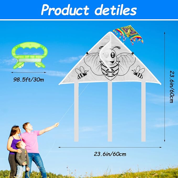 20 Pack DIY Coloring Kite Kit for Kids Pre-Printed Cartoon Animal Pattern Kites for Beginners Easy to Fly Kite Set with Line Handle for Birthday Party Favors School Craft