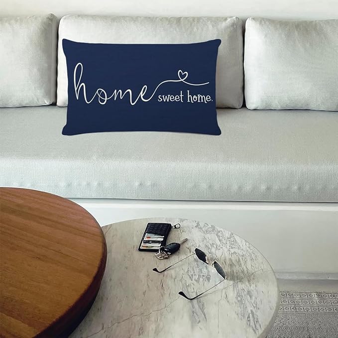 Home Sweet Home Quotes Farmhouse Pillow Covers 12x20 Inch,Farmhouse Decorative Lumbar Throw Pillow Case Cushion Cover,Housewarming Gift,Blue