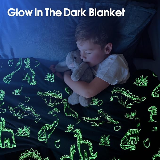 Glow in The Dark Blanket for Boys, Dinosaur Blanket Gifts for Kids, Throw Blanket for Home Decor, Soft Warm Toys Birthday Gifts for Teens Men Boyfriend 50"x60"