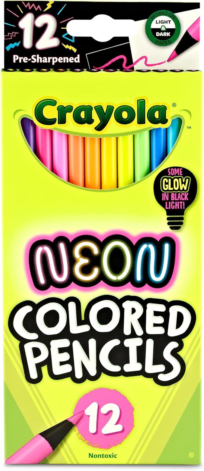 Crayola Neon Colored Pencils Set (12ct), Glow in The Dark Colored Pencils for Kids, Presharpened, Gift for Kids, Ages 3+