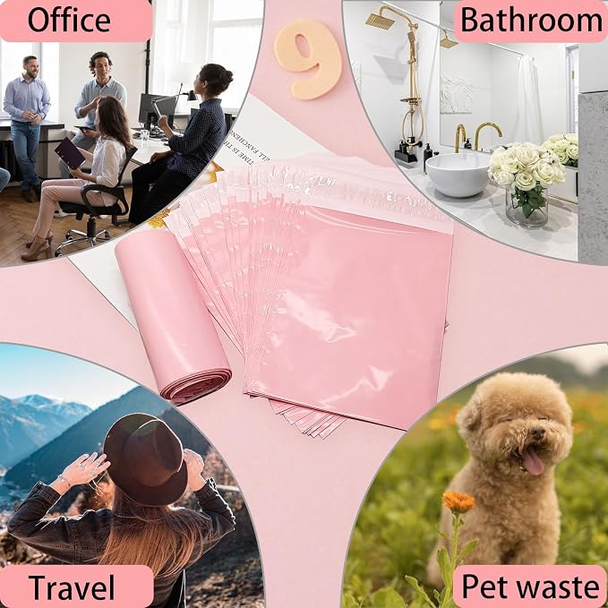 Sanitary Napkin Disposal Bags Feminine Hygiene Bags,100Pcs, Pink, 5.9x9.8IN | Disposable Period Trash Bags, 1.67 Mil Thickness, Self-adhesive, For Pads and Tampons, Blocks Odors