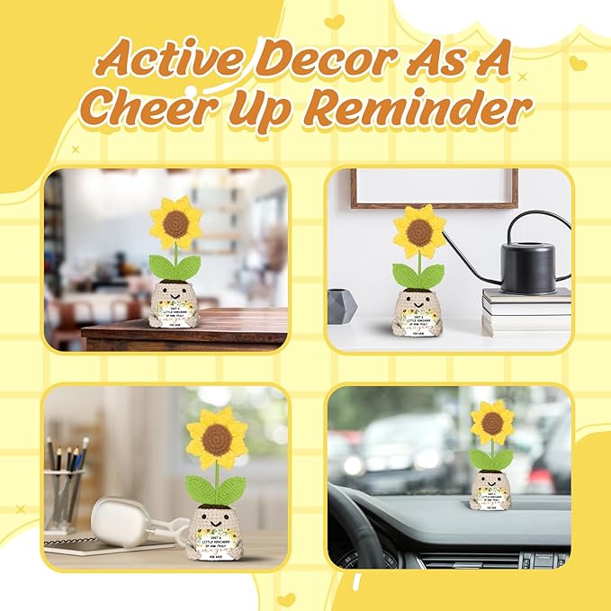 Sunflower Encouragement Gift – Handmade Crochet Plush with Positive Message - Crochet Sunflower Plush – You are Amazing Encouragement Gift