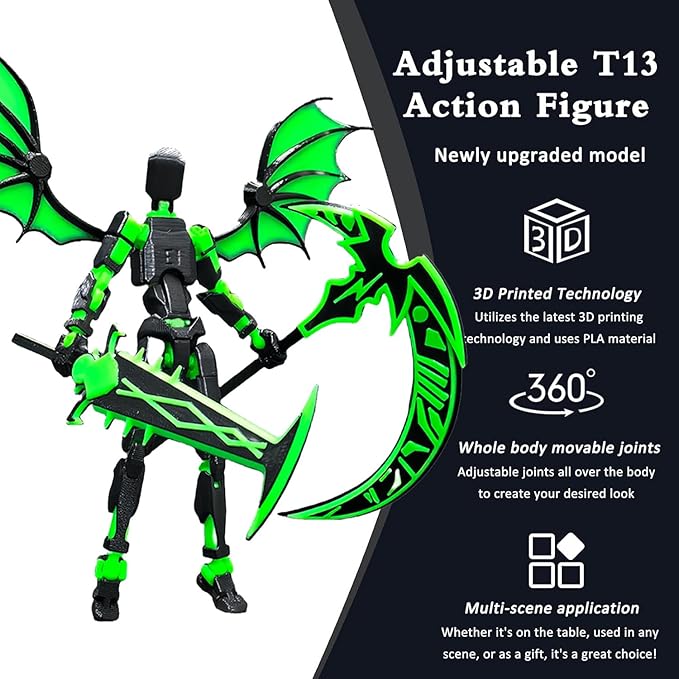 2 Packs T13 Action Figure Set - Titan 13 Robot Movable, 3D Printed Articulated, Full Body Mechanical Doll - Christmas Birthday Gift for Kids Adult (Assembly Completed)