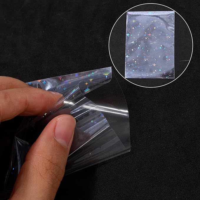 Penitue 100pcs Photocard Sleeves, 9.1x6.5cm/3.58x2.56in Star-Shape Laser Flashing Card Sleeves Holographic Foil Protective Cover for Card Enthusiasts