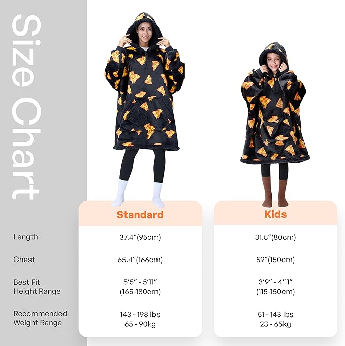 Giggling Getup Wearable Blanket Hoodie for Girls and Boys Warm Cozy Sherpa Fleece Hooded Blanket Sweatshirt Oversized Hoodie with Giant Pocket & Sleeves for Kids Pizza