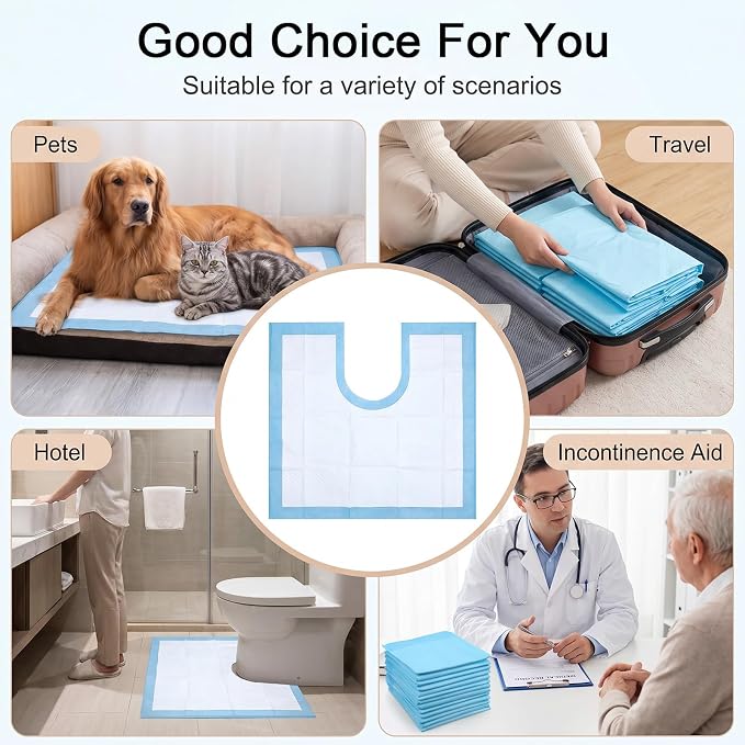 25 Pack Disposable Toilet Mats,Absorbent Toilets Floor Protector from Urine,U-Shape Disposable Toilet Training Rug,Waterproof Toilets Commode Mat for Children Adult