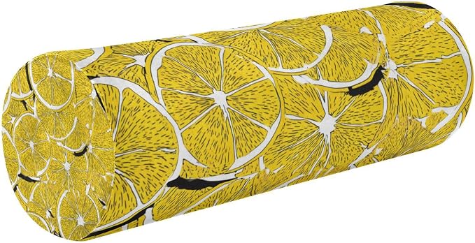 Yellow Lemon Slices Neck Roll Pillow Bolster Round Health Memory Foam Long Cervical Cylinder Pillows with Removable Washable Cover for Body Bed Legs Back Yoga