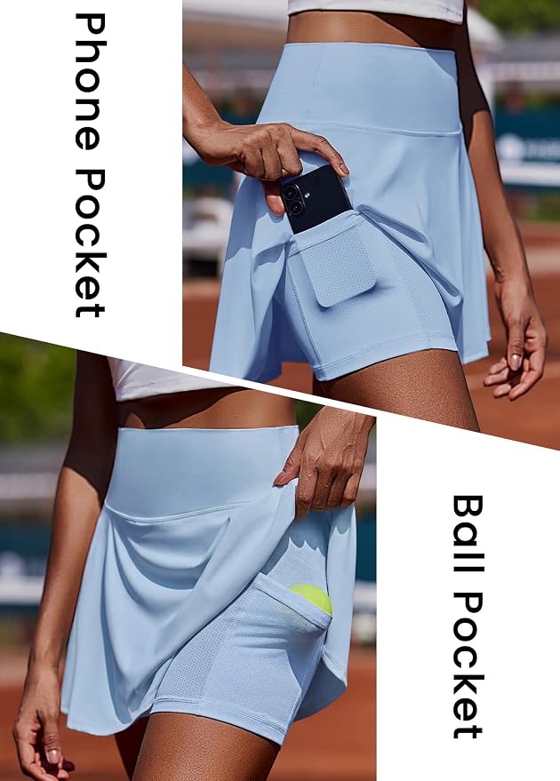 PINSPARK Womens Tennis Skirt Pleated Athletic Golf Skorts with Pockets | 3.5" High Waisted, Mesh Built-in Shorts, Mini Skirt, Buttery-Soft, Quick-dry, for Tennis, Golf, Pickleball, Casual
