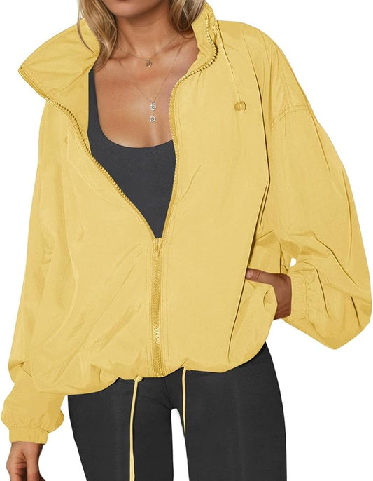 Yousify Womens Waterproof Rain Jackets Lightweight Zip Up Raincoat Outdoor Hiking Hooded Windbreaker with Pocket