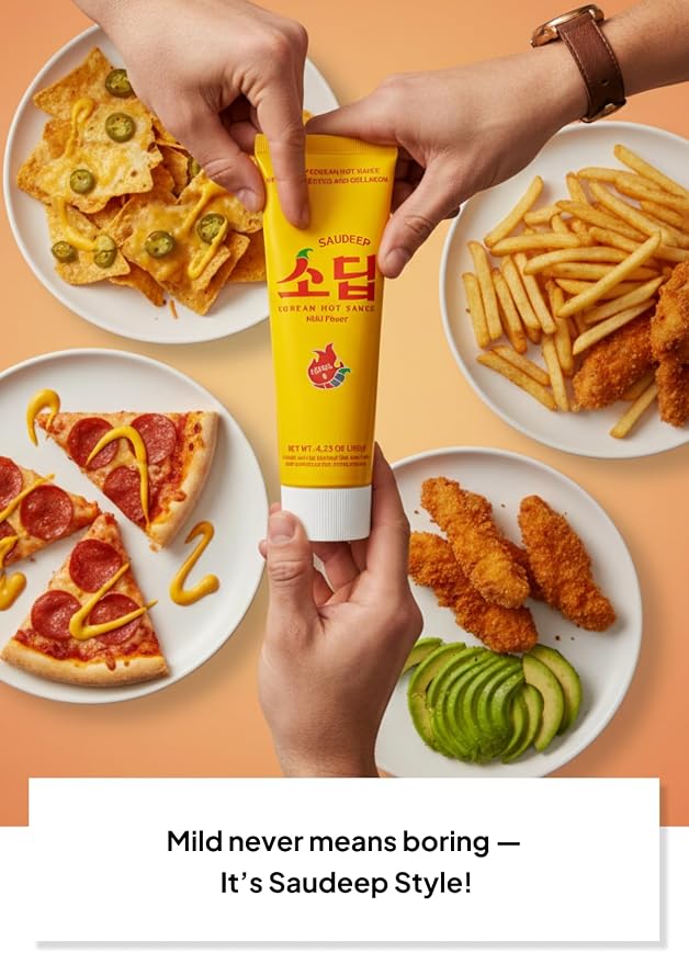 Korean Food Saudeep Mild Hot Sauce, Korean-Style Dipping Sauce, Lv2 4.23oz. | Mild Korean-style dipping sauce for pizza, rice, noodles, snacks, and everyday meals