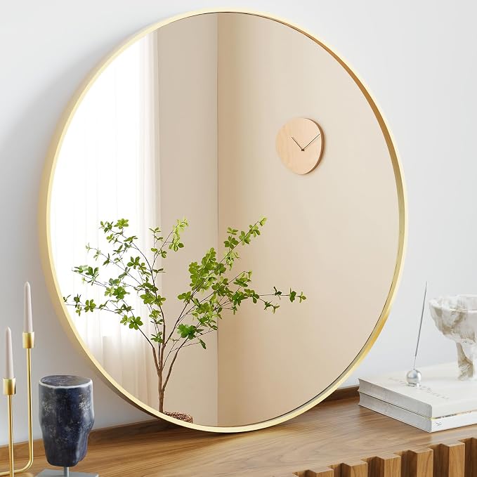 Sweetcrispy Round Bathroom Mirror for Over Sink, 30 Inch Wall Mounted Vanity Mirror with Matte Metal Frame, Decor for Bathroom, Entryway, Bedroom, Gold