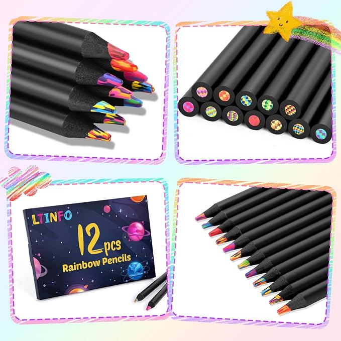 Stocking Stuffers for Kids, Colored Pencils, Art Supplies, 12 Rainbow Pencils, Teen Girl Gifts Trendy Stuff, Arts and Crafts for Kid Ages 8-12, Kids Stocking Stuffers, Gifts for 6-12 Year Old Girl