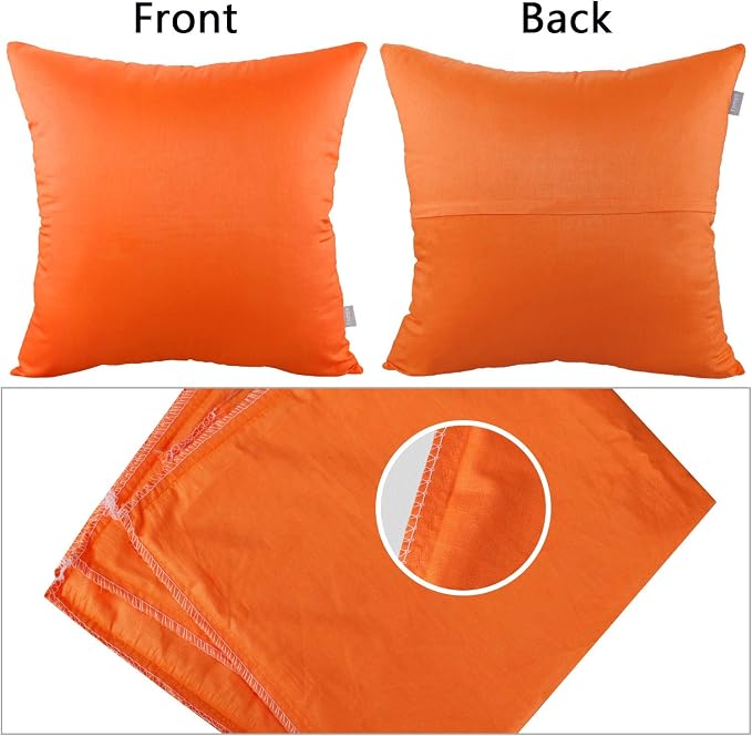 Thmyo 4-Pack 100% Cotton Comfortable Solid Decorative Throw Pillow Cases Square Cushion Cover Pillowcases Sublimation Blank Pillow Cover Halloween DIY Throw Pillowcase(22x22inch/55x55cm,Orange)