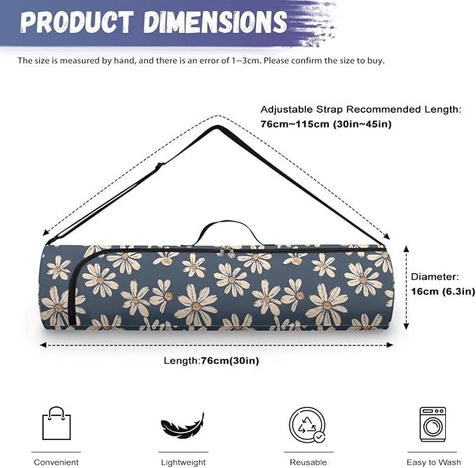 Yoga Mat Bag with Adjustable Shoulder Strap and Handle Zipper, 30in Wide x 6.3in Diameter for Yoga Mat Storage