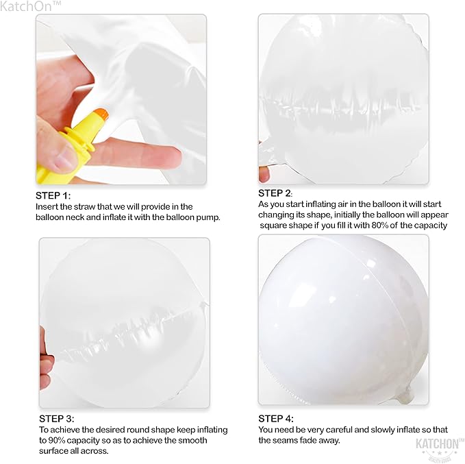 KatchOn, Round White Foil Balloons - 22 Inch, Pack of 6 | 4D Mylar White Balloons for Party Decorations | Metallic Balloon for Birthday, Anniversary, Bridal Shower, Baby Shower Decorations