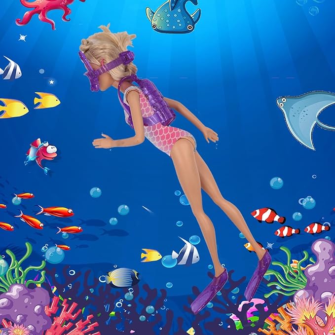 42Pcs Doll Clothes and Swimming Accessories for 12 inch Boy and Girl Dolls Includes Bikini Swim Suit Swim Trunks Skateboard Lifebuoys Chair Diving Swimming Sets for 12 inch Doll Beach Style