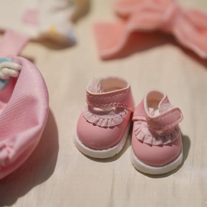 Clothes for Labubu, 4-Piece Includes a top, Pants, Bow Hair and Shoes Accessories Outfit Set for Labubu Doll - 17cm Dolls Clothes Cute & Pink Suit(NO Doll)