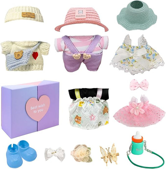 17cm Doll Clothes Set (No Doll) –5-Pack Handmade Outfits with Accessories for 6.7” Dolls, Premium Cotton Clothing with Gift-Ready Packaging, Perfect for Dress-Up and Collectors (FH2, 5)