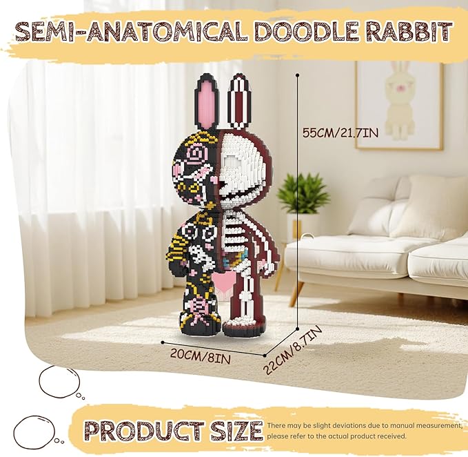 Animal Graffiti Skeleton Rabbit Mirco Building Blocks Set Cute Large Sets Toys Gift for Adults and Kids 7300 Pieces 55cm High Series
