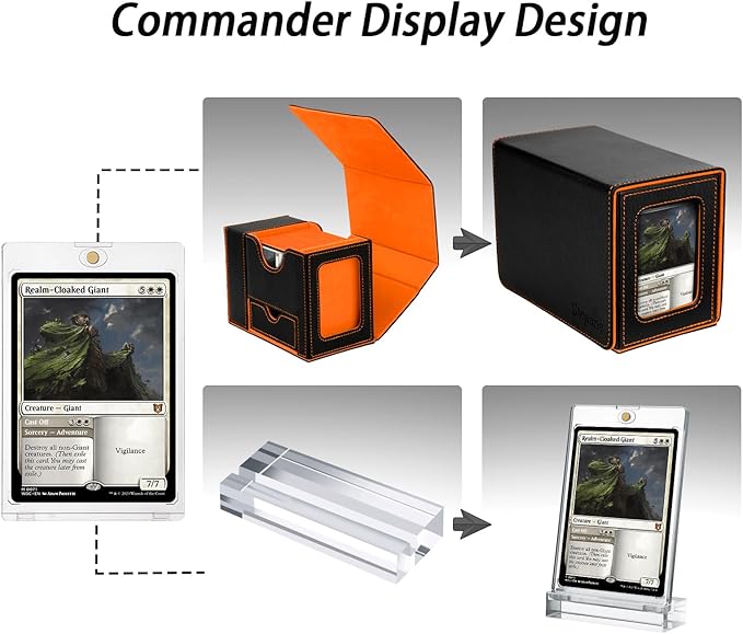 MTG Deck Box for Commander Display with Dice Tower, Fits 100 Double Sleeved Cards for TCG/PTCG, Cards Storage Case with Dice Tray and 35PT Magnetic Card Holder (Black＆Orange)