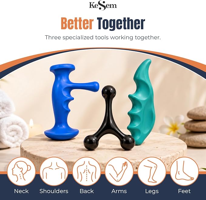 Manual Trigger Point Massage Tool Set, 3 Pack Deep Tissue Massage Tools With Thumb Saver & 3-Legged Massage Knobs, Handheld Pressure Point Massager For Neck, Back, Shoulders, Legs, Feet & Full Body