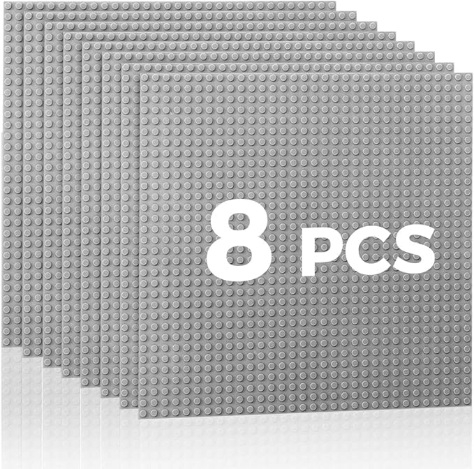 Classic Baseplates Building Plates-8 Pack 10" x 10" Building Boards,100% Compatible with All Major Brands and Activity Table, Creative Platforms Mats for Toy Bricks,Grey