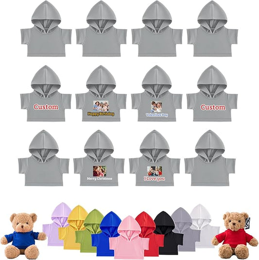 12 Pcs Personalized Teddy Bear Clothes with Photo Text, Custom Stuffed Animal Clothing Fit 8-16inch Stuffed Bear Clothes, Personalized Doll Clothing Make Your Own Plush Doll Shirt
