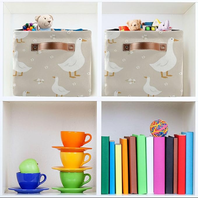 Aslsiy Storage Basket Cute White Gooses Nursery Bins Baby Box Canvas Clothes Shelf Basket Laundry Hamper Gift Basket for Home Closet 1 Pcs