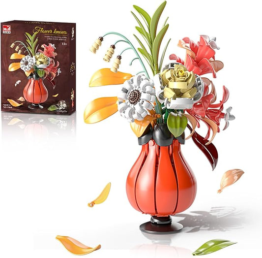 Flowers Bouquet Building Set for Adults. Artificial Flower for Home Kitchen, and Office Decor. Gifts for Christmas Day, Valentines, Birthdays, Mother's Day.