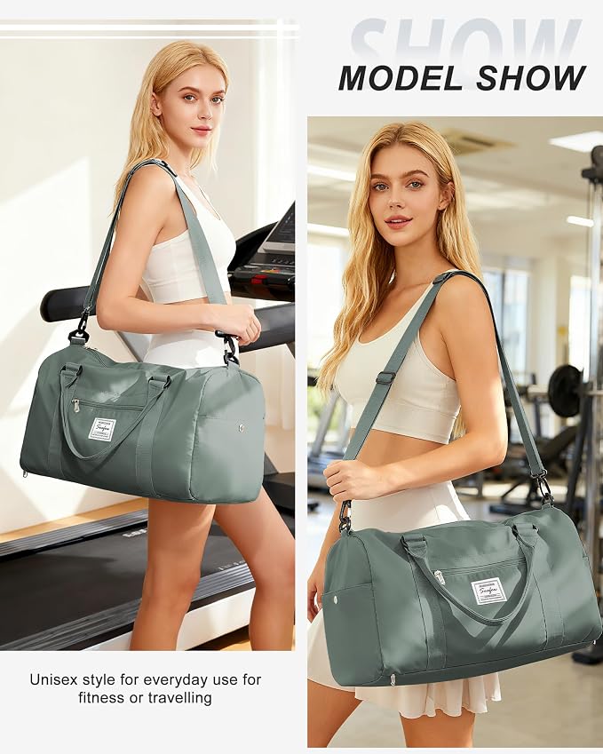 Gym Bag Womens Mens with Shoes Compartment Travel Duffel Bag for Women for Plane Sport Gym Tote Bags Swimming Yoga Weekend Overnight Carry on Bag Hospital Holdalls 4Pcs Set Dark Green