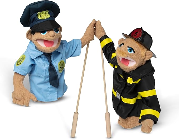 Melissa & Doug Rescue Puppet Set - Police Officer and Firefighter