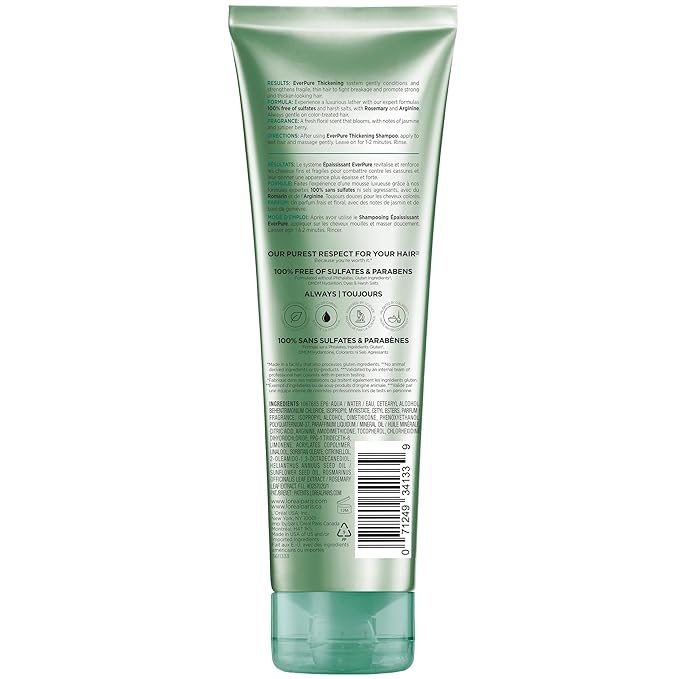 L'Oreal Paris Thickening Sulfate Free Conditioner, Thickens + Strengthens Thin, Fragile Hair, Hair Care with Rosemary Leaf, EverPure, 8.5 Fl Oz (Packaging May Vary)