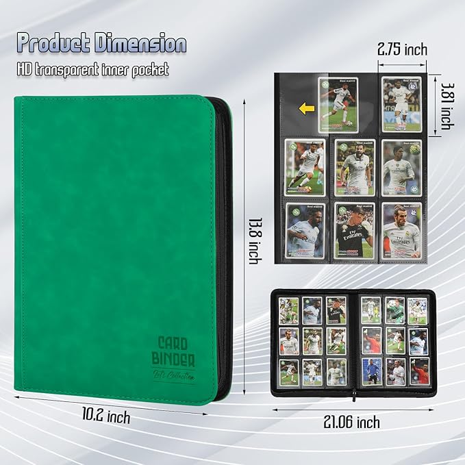 Trading Card Binder, Premium 9 Pocket Double Sided 540 Pocket PU Card Collection Binder, Collectible Trading Card Albums for MTG, TCG, Sport Card, Game Cards (Emerald)
