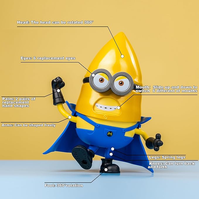 Minions Toy Despicable Me 4 Toys,5.1 Inch Mega Gus Action Figures,6 Interchangeable Expressions and Rotatable Head Minion Model Kits，Gifts for Kids Ages 8 Years & Older
