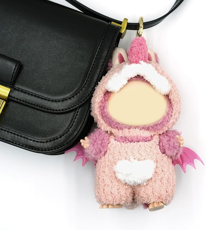 17cm Doll Clothes, Dinosaur Costume with Wings, Faking Animal Style Outfit for Cute Plush Doll, Handmade Jumpsuits for Keychain Accessories(Pink)