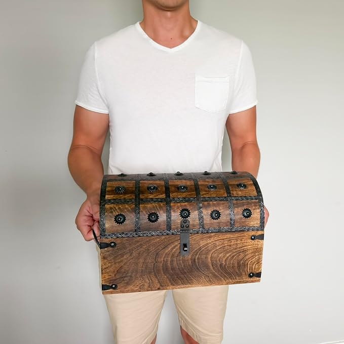 Treasure Chest Keepsake and Decorative Wood Box - Storage Box (XX-Large 13x8x8.75)