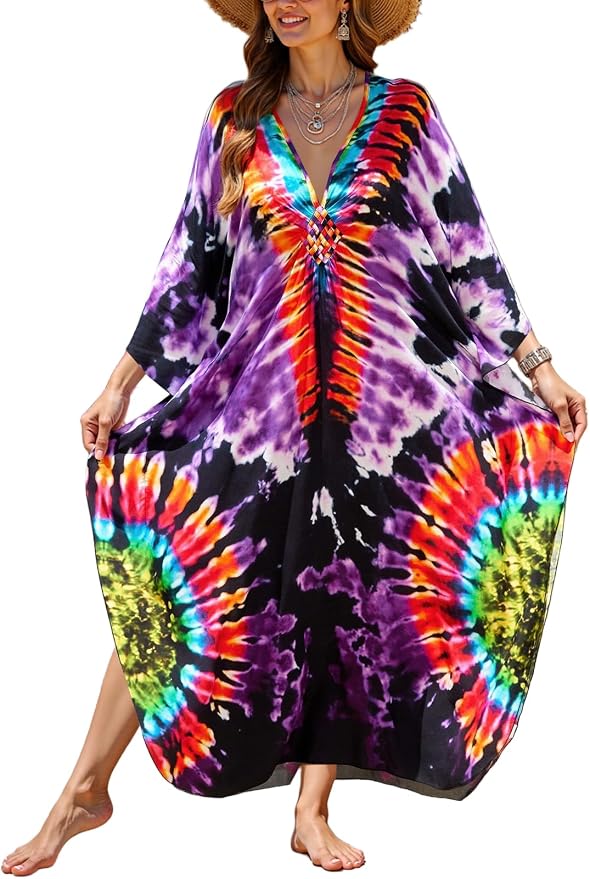 Mumu Dresses for Women Plus Size, Bohemian Kaftan Beach Cover Up Long Maxi Nightgown Soft Loungewear