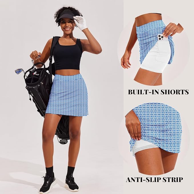 Ekouaer 16" Skorts for Women with Pockets Golf Pickleball Tennis Skirt | Silicone Grippers,2 Inner Pockets,Wide Waist,Side Slit Hem,Breathable,Soft,Lightweight