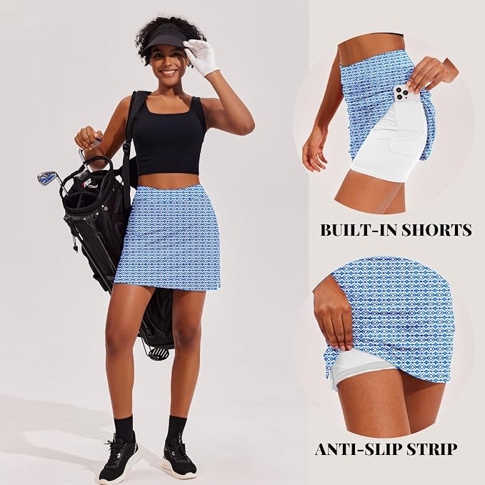 Ekouaer 16" Skorts for Women with Pockets Golf Pickleball Tennis Skirt | Silicone Grippers,2 Inner Pockets,Wide Waist,Side Slit Hem,Breathable,Soft,Lightweight