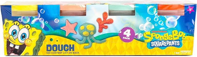 Spongebob Squarepants™ Dough 4-Pack, Sensory Dough in Resealable Storage Containers with Character Impression Molded Lids, Spongebob Toys, Kids Party Favors