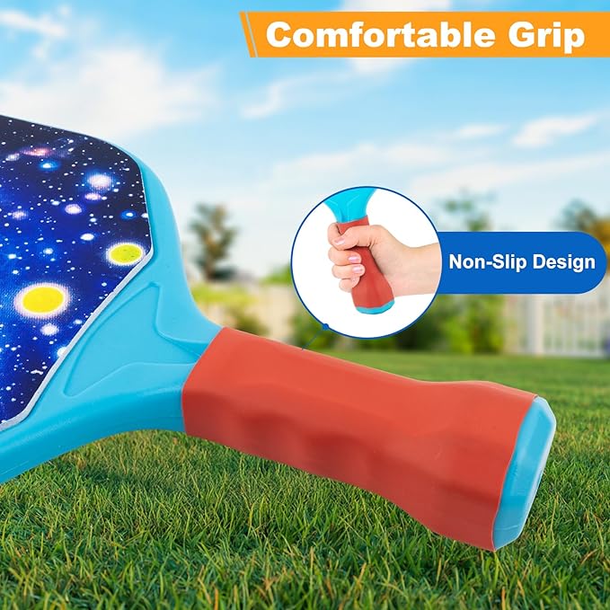 Kids Pickleball Paddles Outdoor Toys for Kid Ages 4 5 6 7 8 Year Old Boy Girl Stocking Stuffers, Beginner Easy to Use Yard Ball Games Set of 2, Lightweight Grip for Small Hands