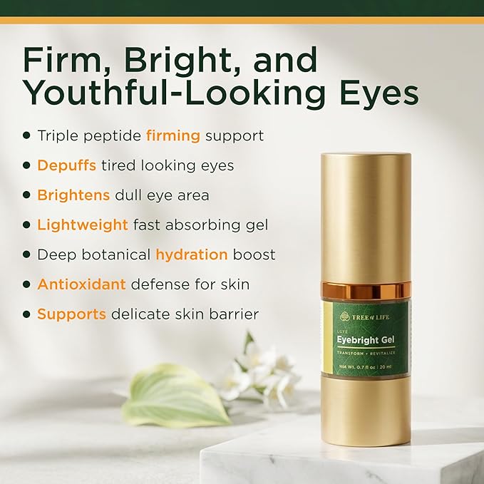 Tree of Life Beauty Anti-Aging Eye Treatment Gel Cream to Hydrate Dark Circles and Reduce Puffiness, Bags and Wrinkles, Luxe Eyebright Gel with Amino Acids