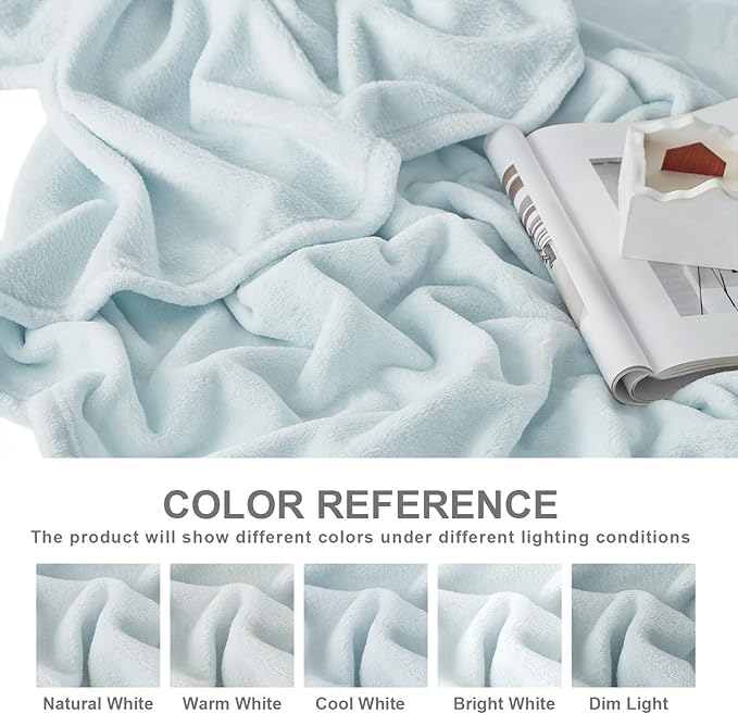 Hansleep Throw XL Ice Blue Fleece Blanket, Soft Flannel Bed Blanket | Fuzzy Cozy Blanket 50x70 Inches, Multi-use for Bed, Sofa, Couch, Travel, Camping, All Season Warm Lightweight Cover