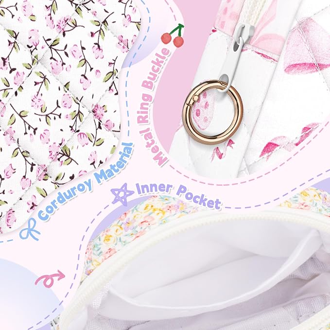 Period Bag for Teen Girls, Quilted Sanitary Napkin Storage Bag, Cute Menstrual Pad Pouch Tampon Holder (Pink Bunny)