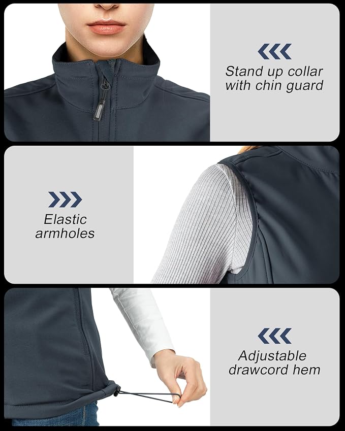 Outdoor Ventures Women's Lightweight Softshell Vest Windproof Fleece Lined Zip Up Sleeveless Jacket for Running Hiking Golf