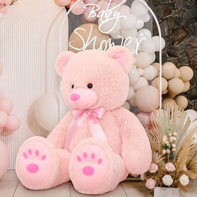 MorisMos Giant Teddy Bear Stuffed Animal 36in, Big Teddy Bear Pink, Large Teddy Bear Cuddly Soft for Baby Shower, Boys, Girls
