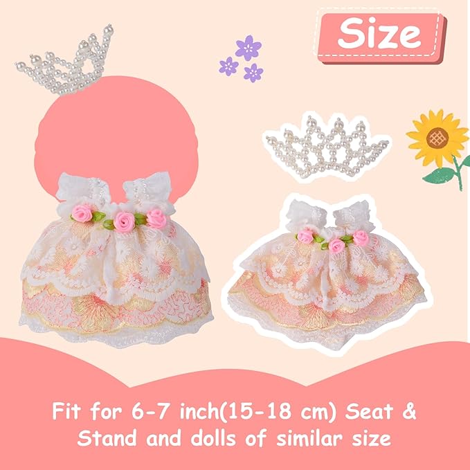 Clothes for 17cm Doll (No Doll Included) - Birthday Party Dress & Crown Compatible with Standard 6" Vinyl Figures